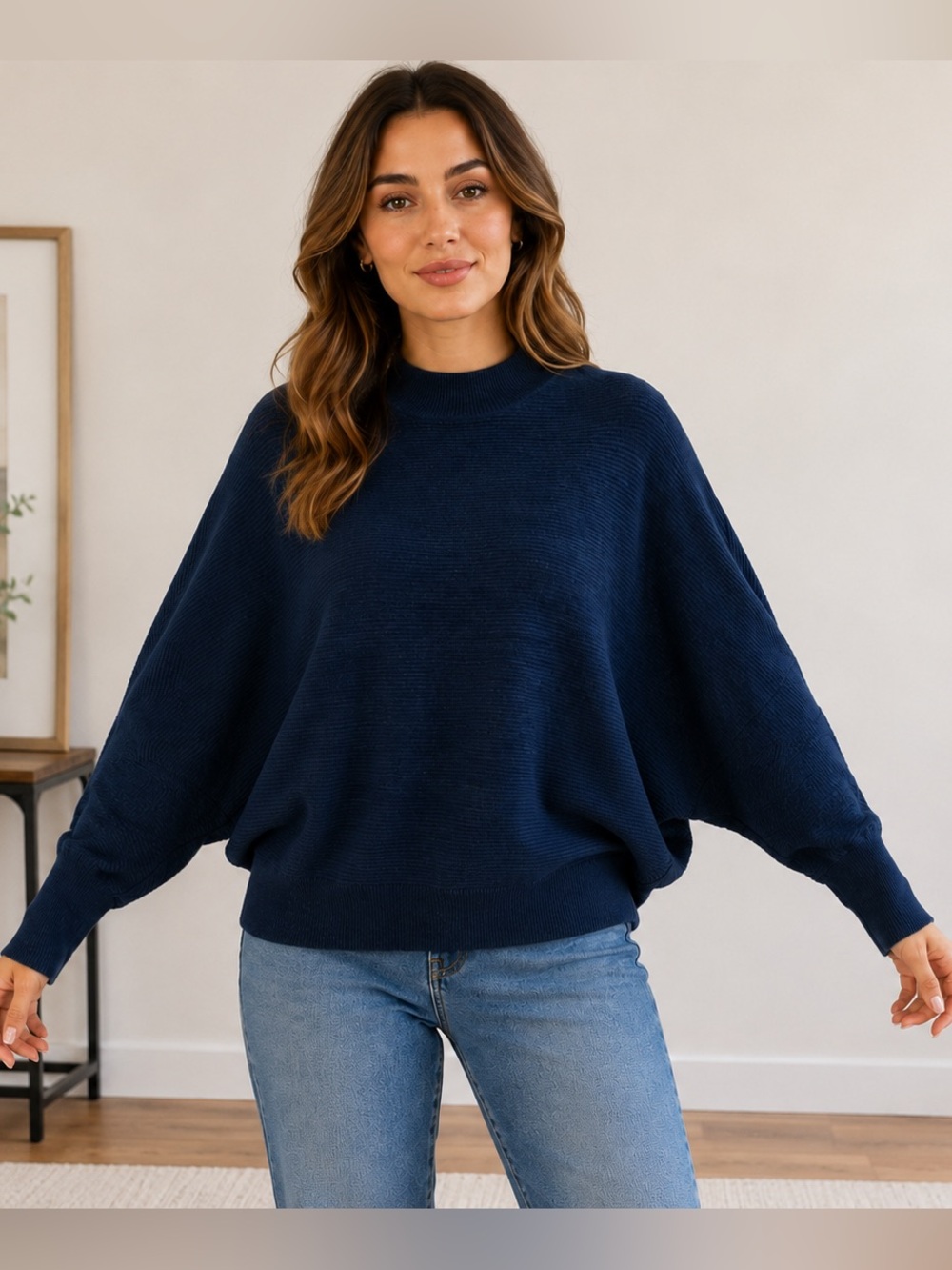 Philosophy Republic Clothing Navy Dolman Sleeve Ribbed Knit Sweater Women’s L